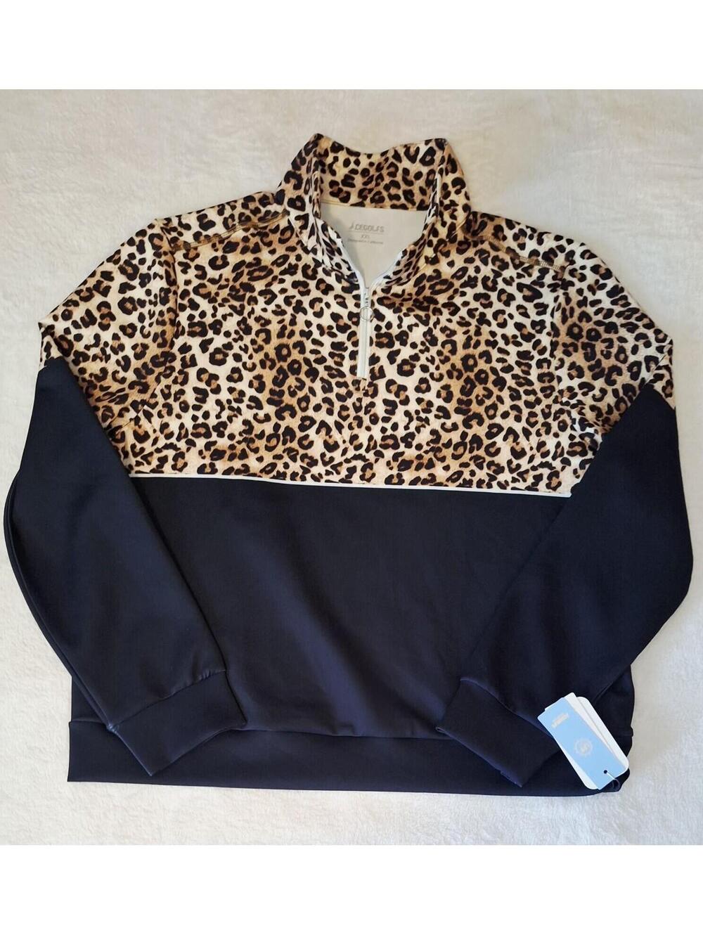 NWT CeGolfs Wildlife Party Leopard Print 1/4 Zip Golf Pullover XXL UPF 50+ USA
